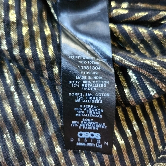 ASOS Design Gold and Black Tie Bow Neck Blouse sz L - Picture 7 of 7